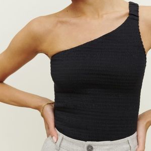 NWT Reformation Holly Shirred Linen One Shoulder Top
